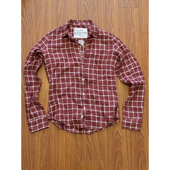 Frank & Eileen Shirt Womens XS Plaid Flannel Long Sleeve Red White Button Up - Picture 16 of 16